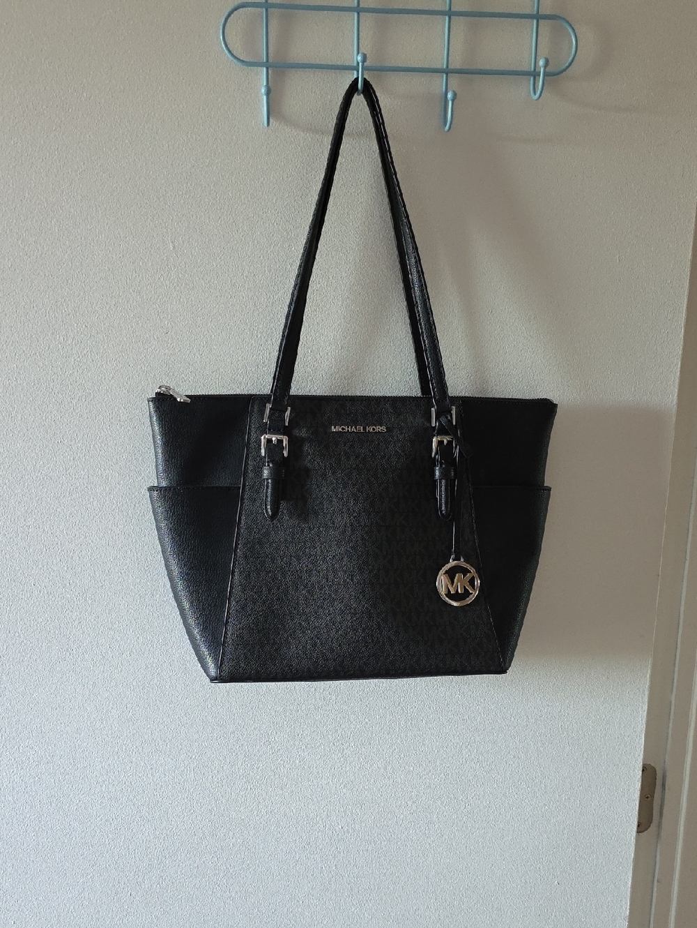Michael Kors Black Logo Tote with MK Charm